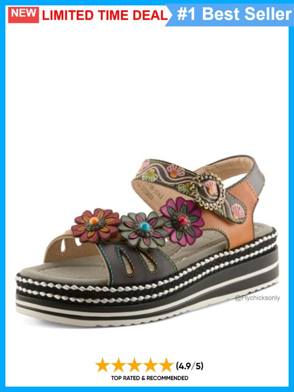Hand Painted Leather Slide Sandal Arch Support Slingback Floral Buckle